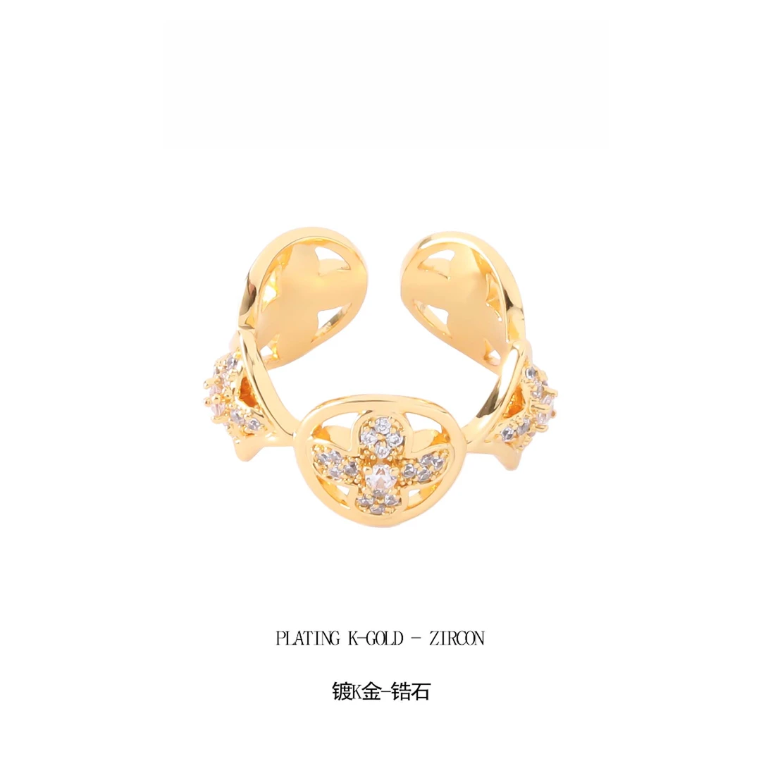 铜合金锆石戒指 百搭小众简约个性精致开口戒指  G3202