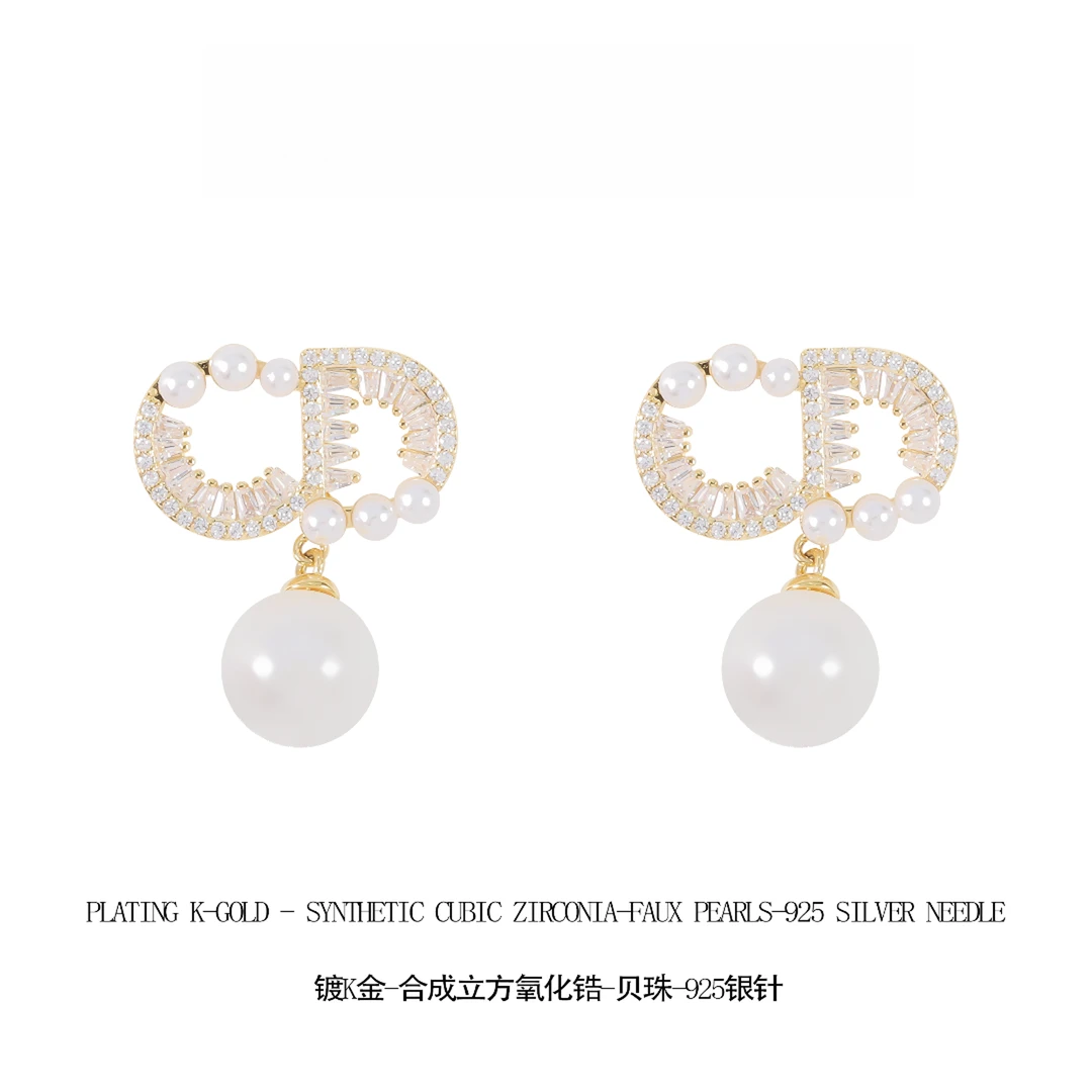 铜合金仿珍珠耳饰 锆石气质轻奢百搭设计感耳钉  G197