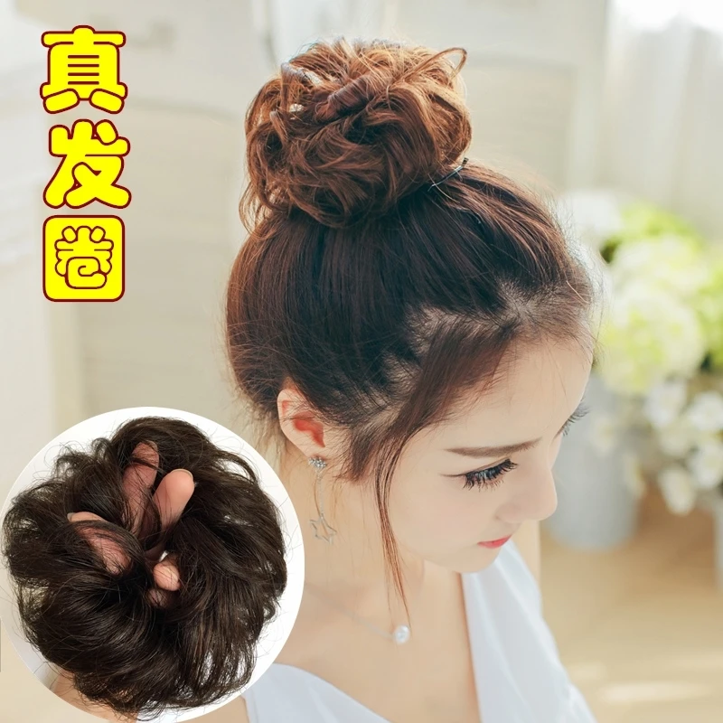 假发女真发圈新娘盘发头花卷发皮筋蓬松丸子头大花苞头假发包短发