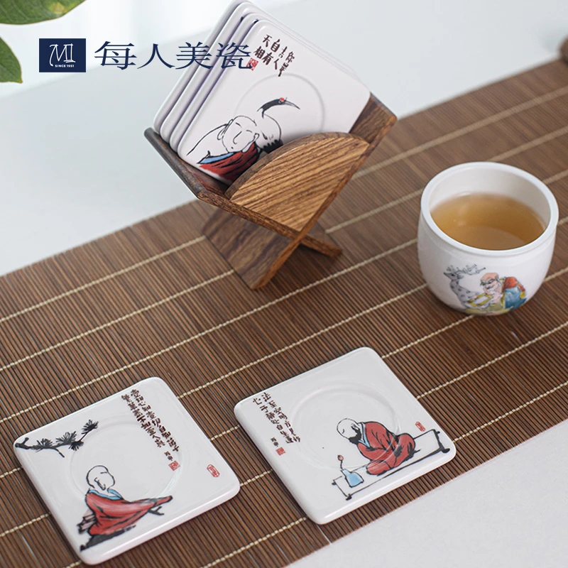 釉中彩陶瓷杯垫  方形隔热垫 办公家用茶垫 功夫茶具配件 小茶托