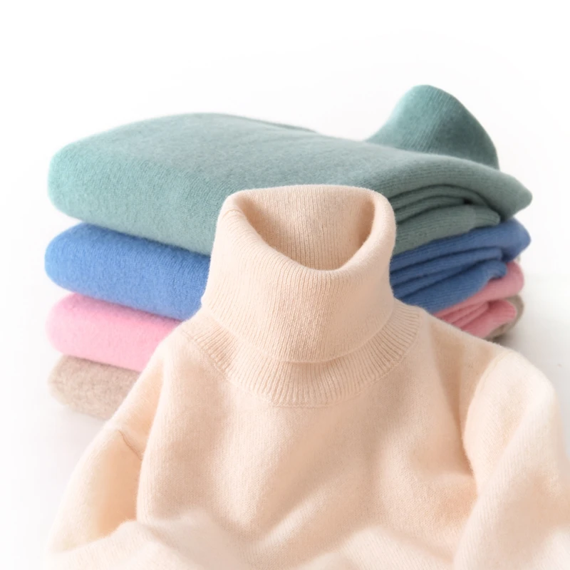 12针单股儿童高翻领澳洲美丽奴纯羊毛男女童高端宽松软糯亲肤打底