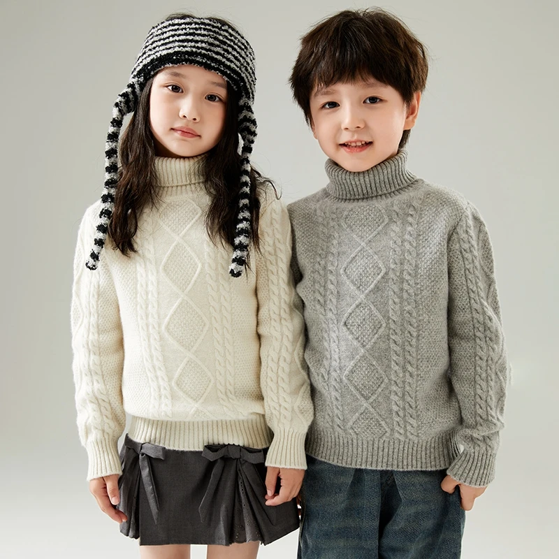 《扭花加厚高翻》麻花保暖澳洲美丽奴纯羊毛大童儿童男女童上衣毛衣