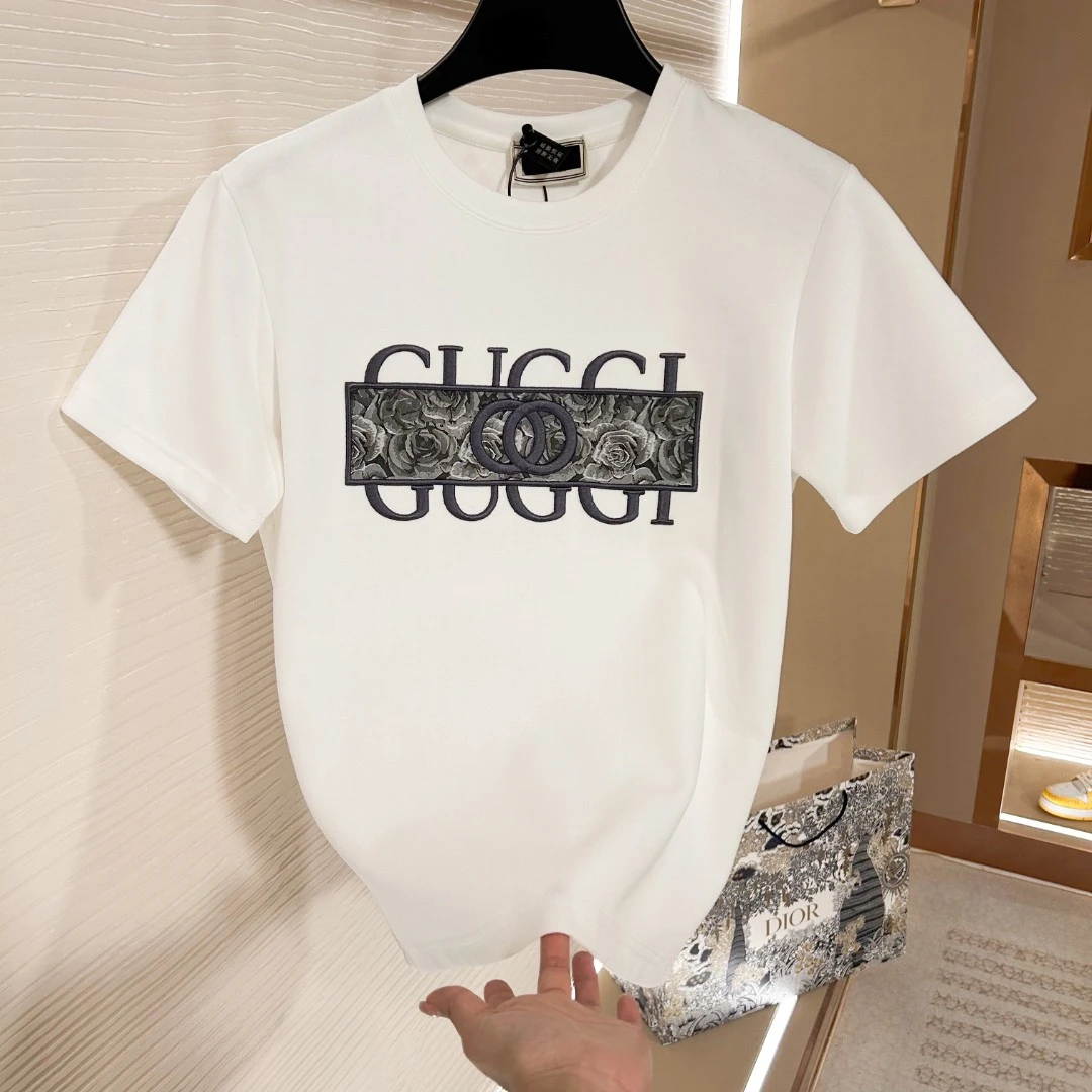 【LNTANO】设计师款男士夏季轻奢刺绣百搭圆领修身潮流半袖短袖T恤.