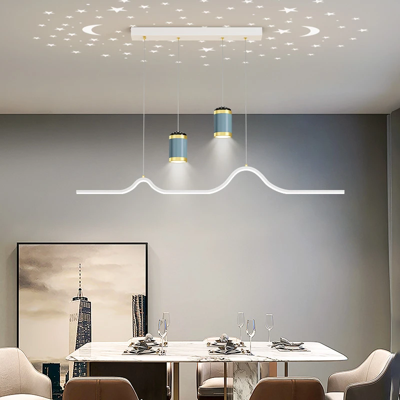 现代简约餐厅吊灯投影星空满天星吧台餐桌长条灯设计师款饭厅灯