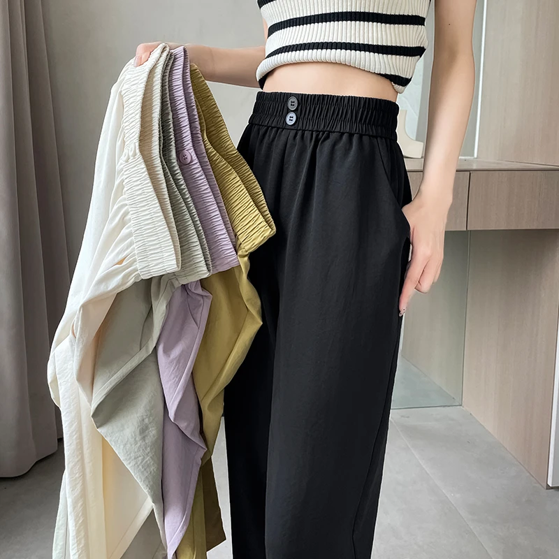 冰丝裤女夏季薄款小个子八分休闲直筒显瘦黑色九分裤女士哈伦裤子