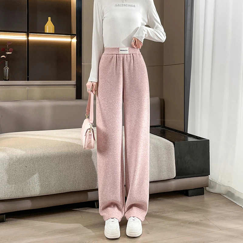 黑色高腰阔腿裤女秋冬季2024新款宽松直筒裤休闲九分加绒裤小个子