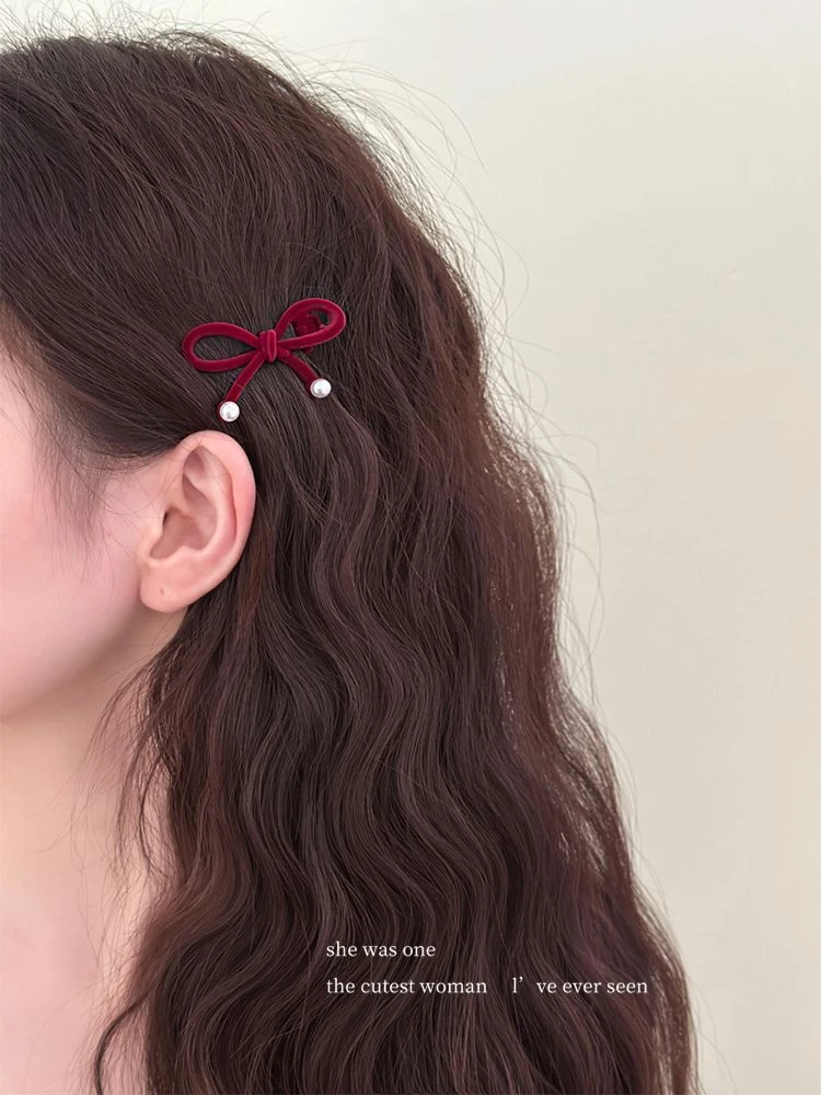 可爱丝绒发夹女秋冬刘海侧边夹复古蝴蝶结发卡网红夹子简约甜美