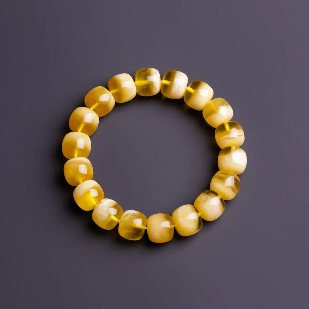 【蜜蜡系列】天然原矿金白老型手串