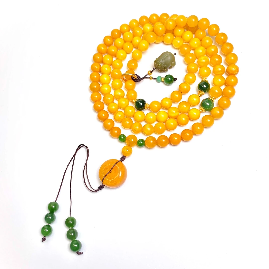 【蜜蜡系列】天然原矿蜜蜡碧玉盐源玛瑙貔貅设计款8mm+108佛珠