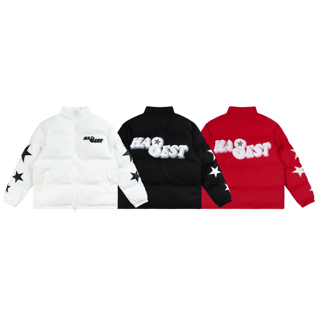 冬季保暖美式高街五角星幻影字母情侣立领棉服外套6030