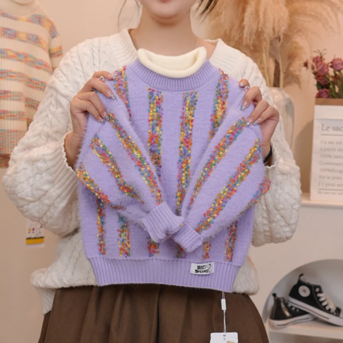 Snoopy/史努比假两件女童毛衣新款儿童冬季针织衫条纹女童潮毛衣