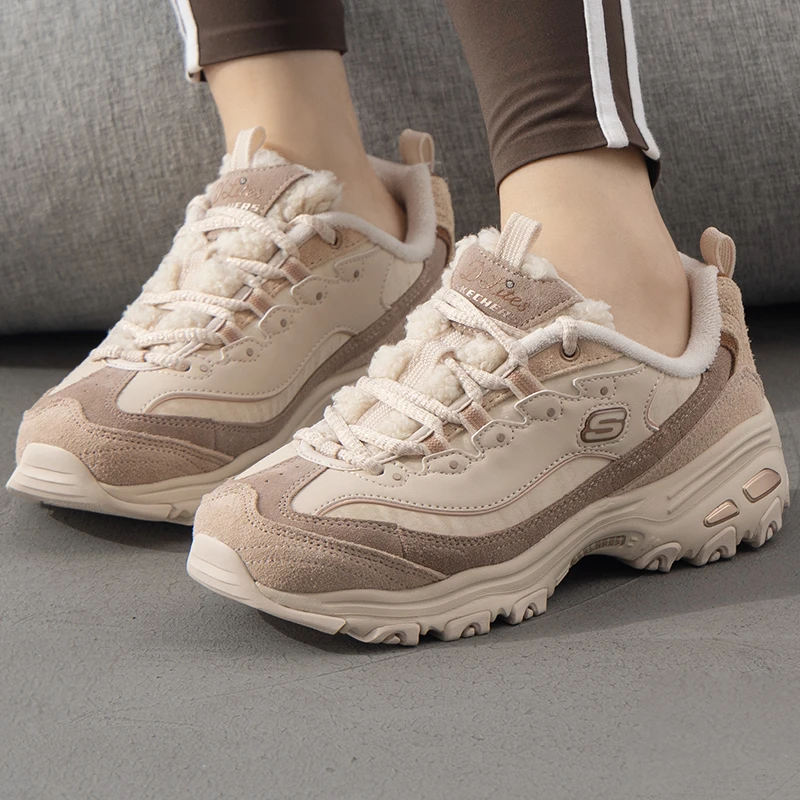 【加绒款】斯凯奇官网旗舰加绒女鞋冬季新款厚底保暖老爹鞋运动鞋