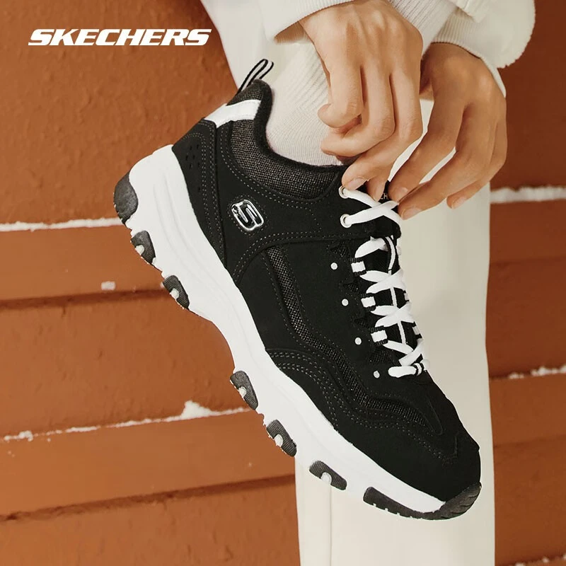 Skechers斯凯奇熊猫鞋女新款加绒黑色老爹鞋轻便休闲鞋复古运动鞋