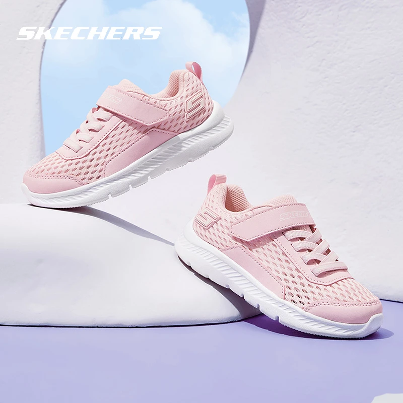 斯凯奇正品低帮休闲鞋童鞋新款魔术贴户外运动鞋粉色网面轻质跑鞋