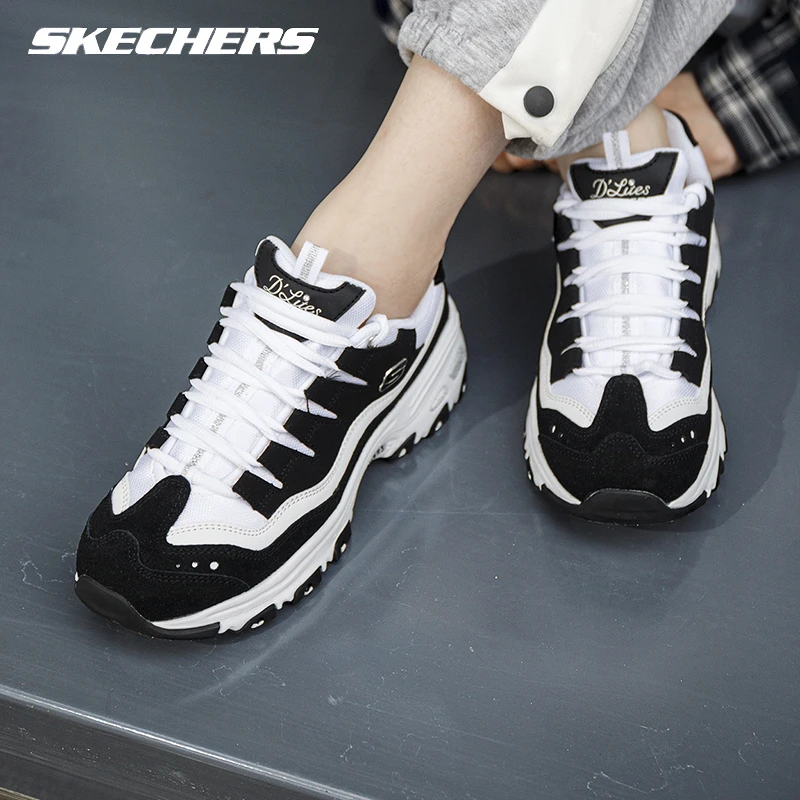SKECHERS斯凯奇女鞋熊猫鞋经典老爹鞋厚底增高复古休闲鞋13141