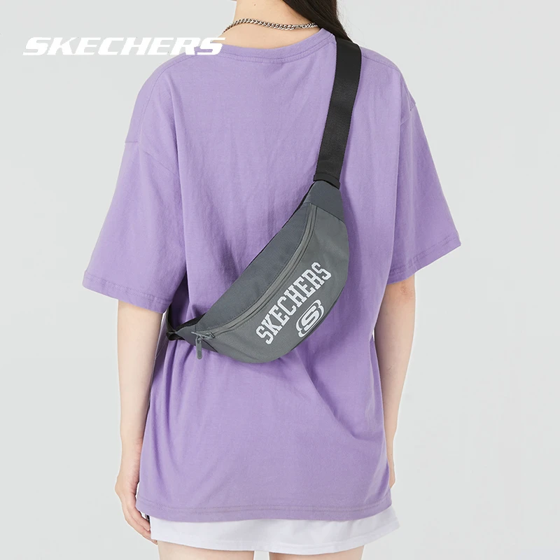 Skechers斯凯奇情侣腰包休闲包新款胸包跑步健身运动包灰色斜跨包