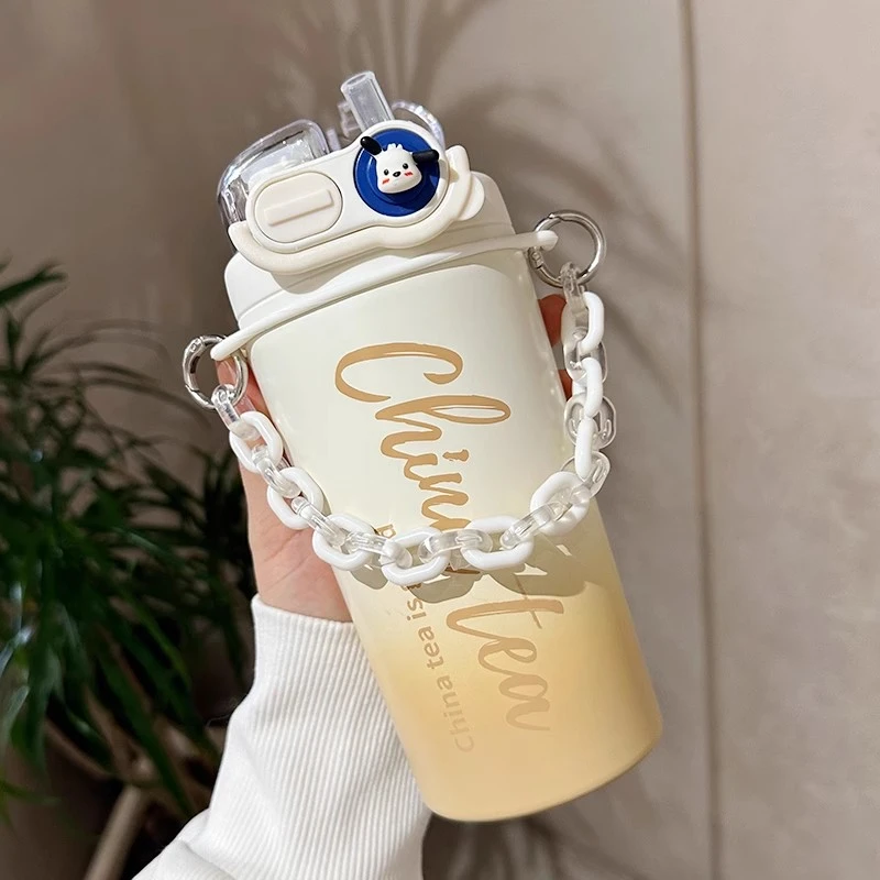 保温杯水杯女2024新款高颜值设计感成人316茶水分离吸管双饮杯子