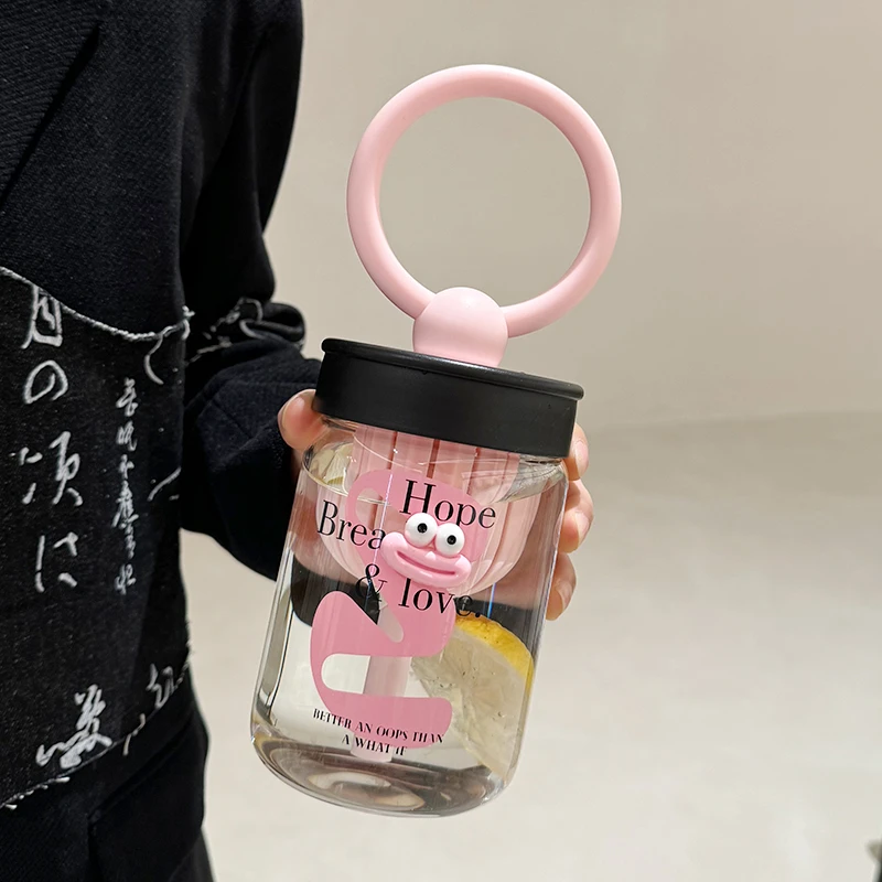 水杯女生玻璃杯夏季泡茶高颜值2024新款可爱茶水分离带盖吸管杯子