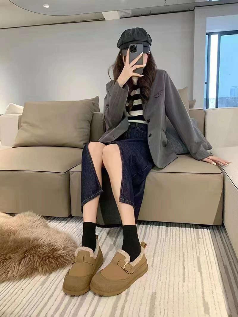 2505一脚蹬厚底毛毛棉鞋子女冬加绒保暖年新款百搭勃肯豆豆鞋外穿