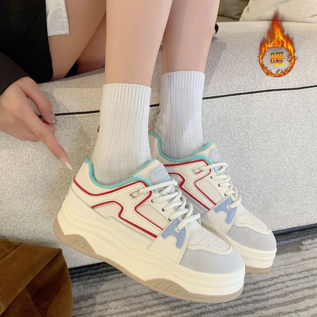 706加棉小白鞋女年冬季新款百搭女鞋小众厚底休闲运动松糕板鞋