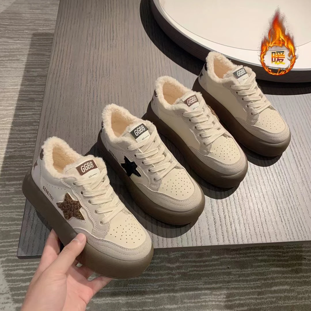 皇主角）A513小白鞋秋冬季加绒星星脏脏鞋韩版厚底百搭板鞋校园潮