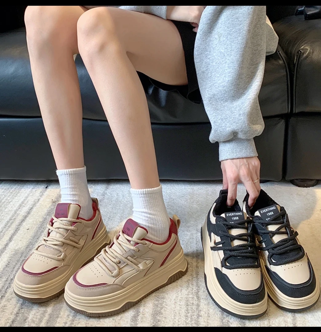 709加绒黑白熊猫板鞋女新款秋爆款休闲女鞋百搭厚底运动设计感