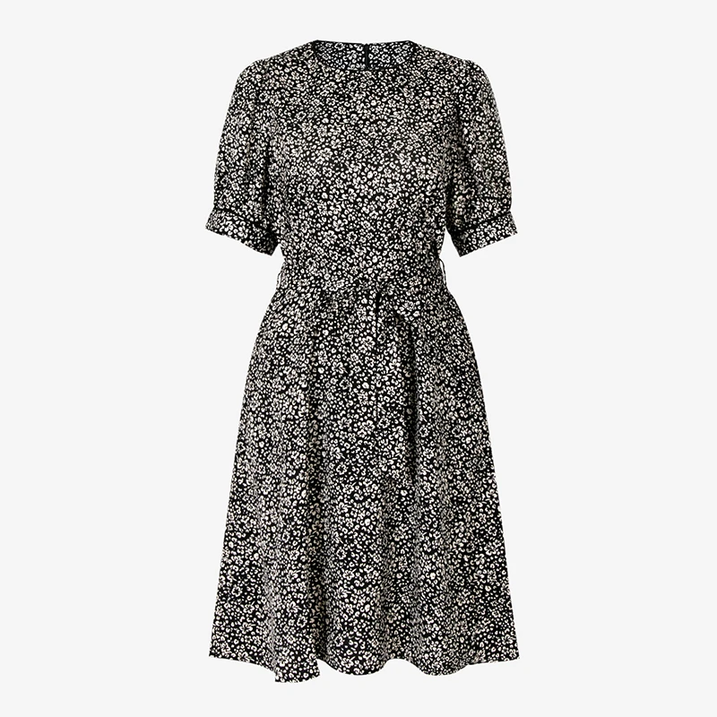 JH圆领泡泡袖印碎花连衣裙FJH2411190399