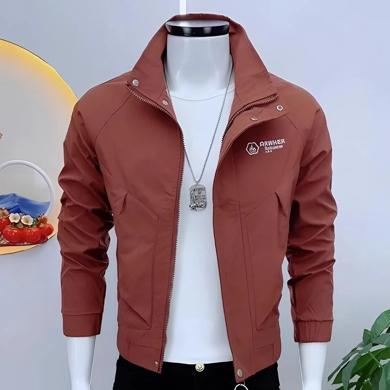 秋季新款时尚显瘦轻熟风工装外套男青年纯色气质男士修身薄款夹克