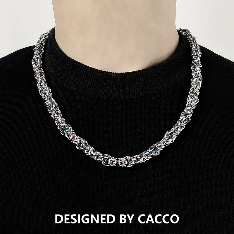 钛钢项链 CACCO 蓝色圆珠缠绕设计锁骨链 小众嘻哈风无性别高级感
