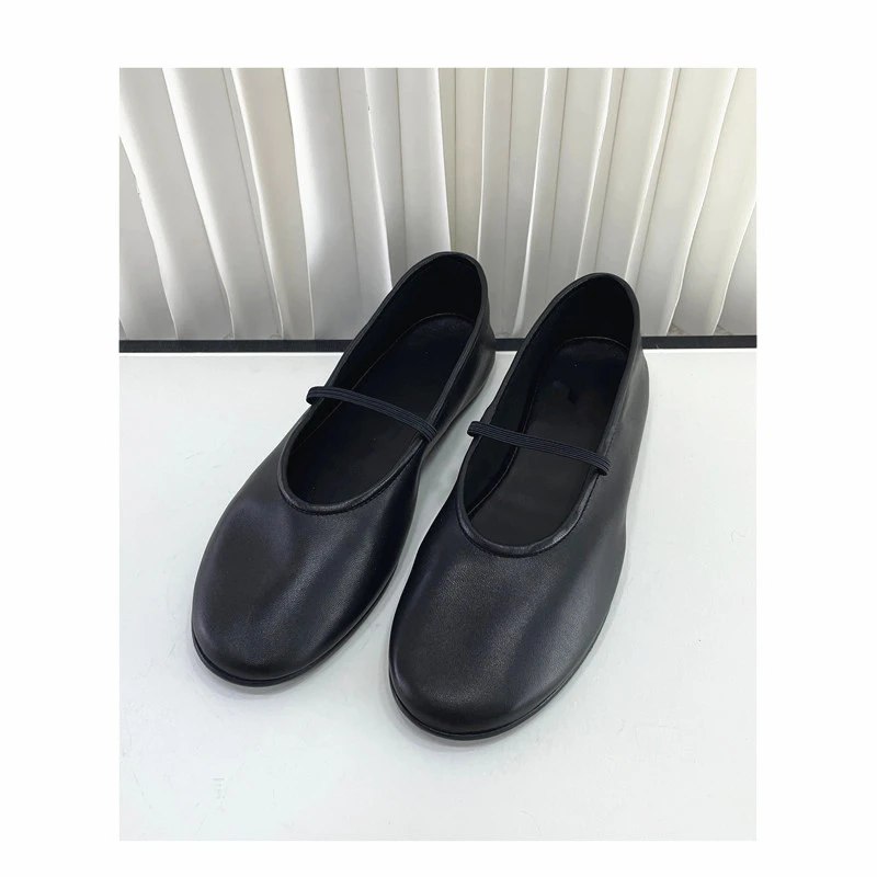 R0W系带玛丽珍法式赫本风芭蕾鞋新款圆头真皮浅口简约柔软舒适女