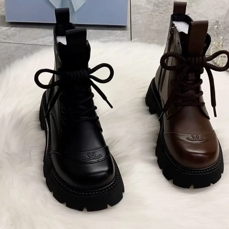 爆款马丁靴女鞋2024秋冬新款小个子英伦风百搭厚底圆头加绒小短靴