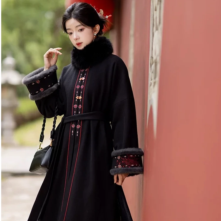 池夏【中国符号:朱墨】明制绣花立领对襟长袄原创改良汉服女 秋冬