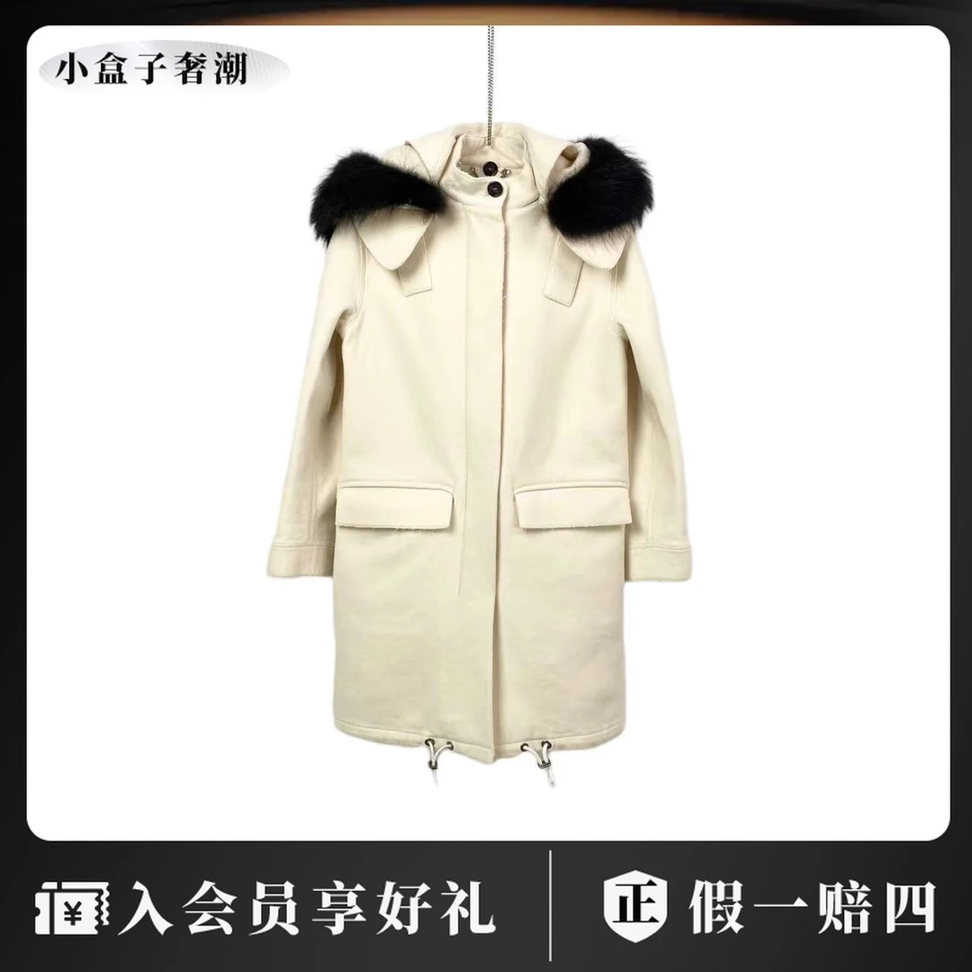 FENDI/芬迪WZ0127 羊毛呢连帽毛领大衣 38码