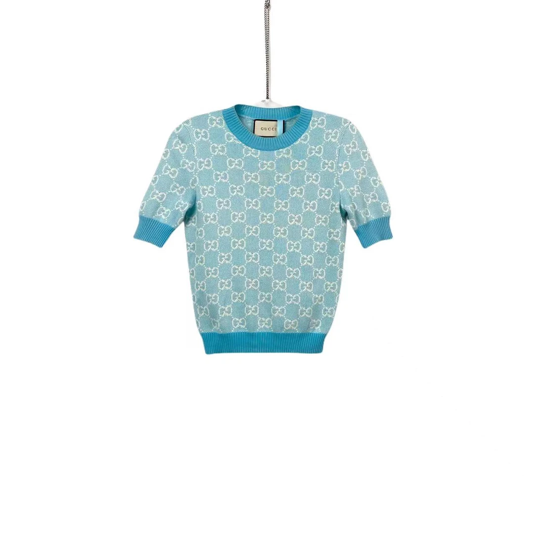 GUCCI/古驰 wd0003  蓝色老花针织短袖 xs码