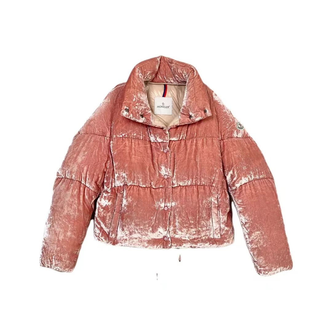 12460 Moncler 蒙口 粉色丝绒袖标羽绒服 1码 公价13600 无配95新