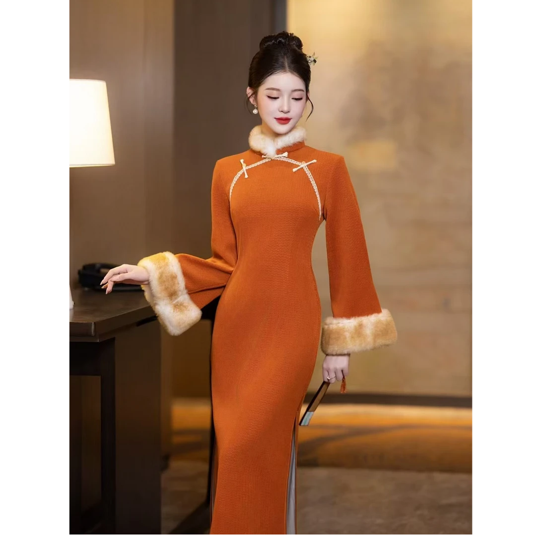 【丹桂飘香】中国风秋冬款传统款微胖女生小个子旗袍新中式旗袍气质