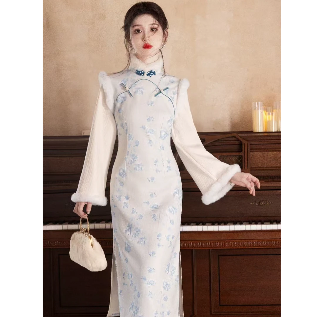 【海上明月】秋冬款中国风传统款微胖女生小个子旗袍女款新中式旗袍