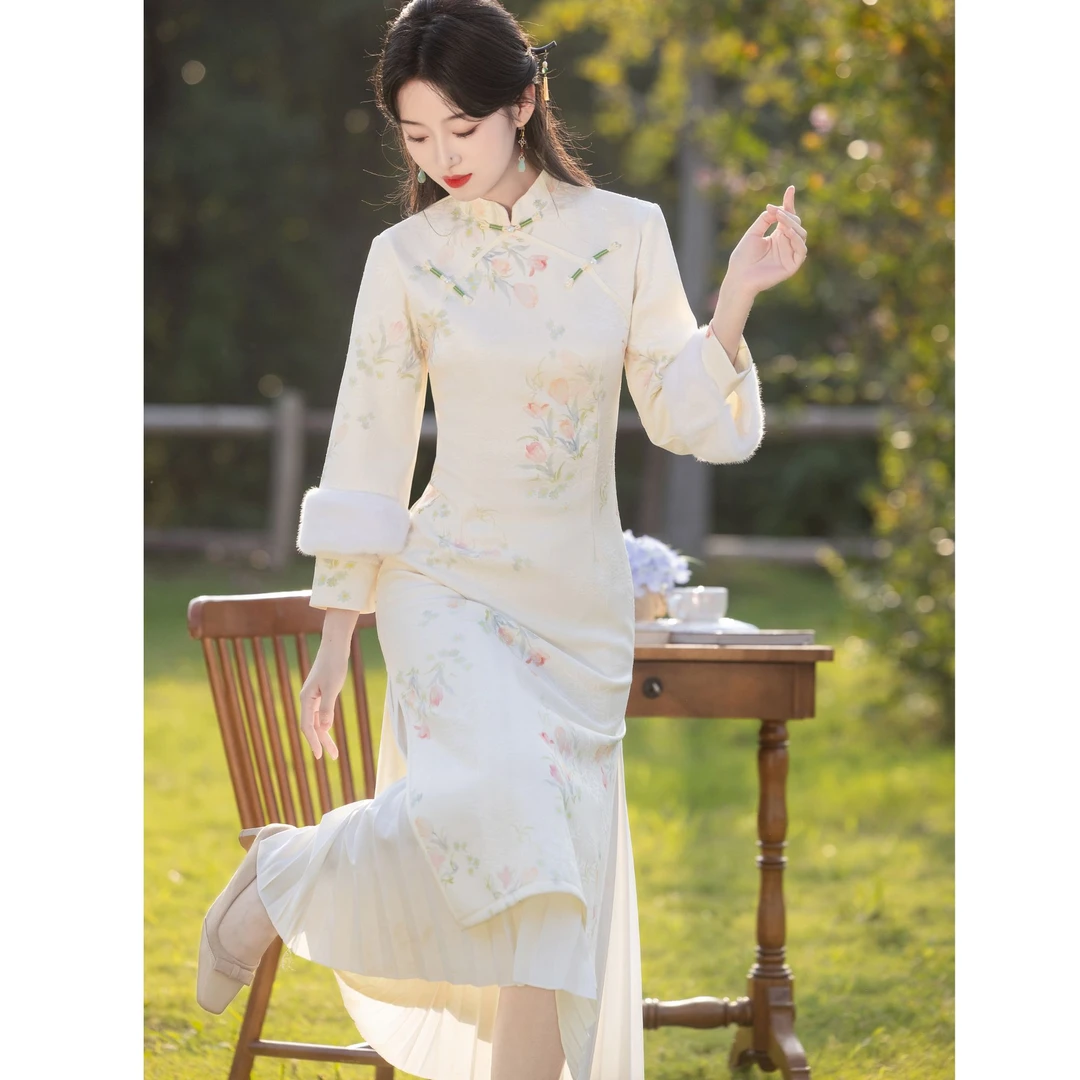 【郁金香】秋冬款中国风传统款微胖女生小个子旗袍女款新中式旗袍