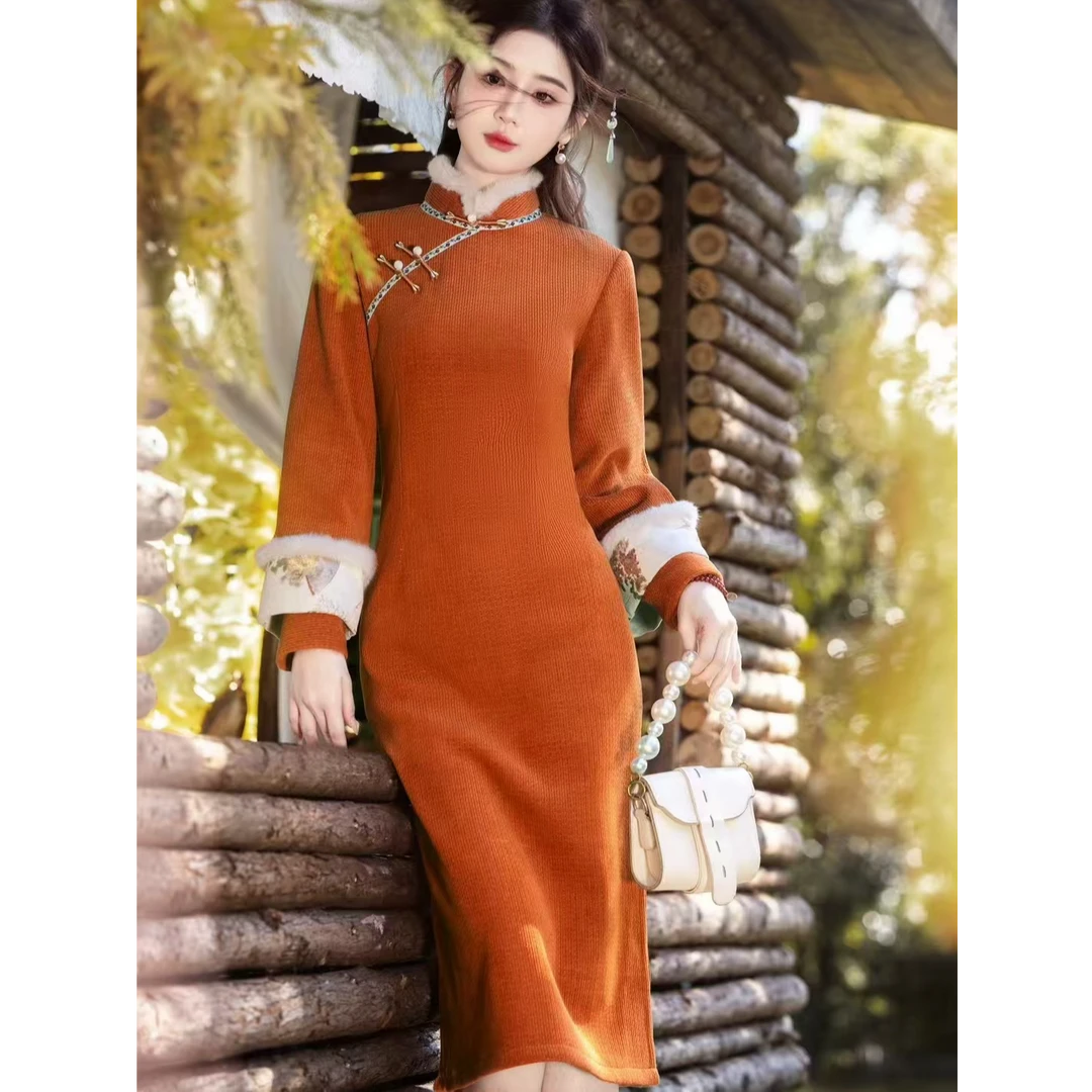 【墨韵清风】秋冬款中国风传统款微胖女生小个子旗袍女款新中式