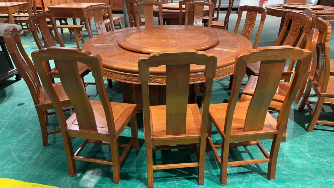 实木大餐桌1.8米配12椅子榫卯结构结实款实木餐桌