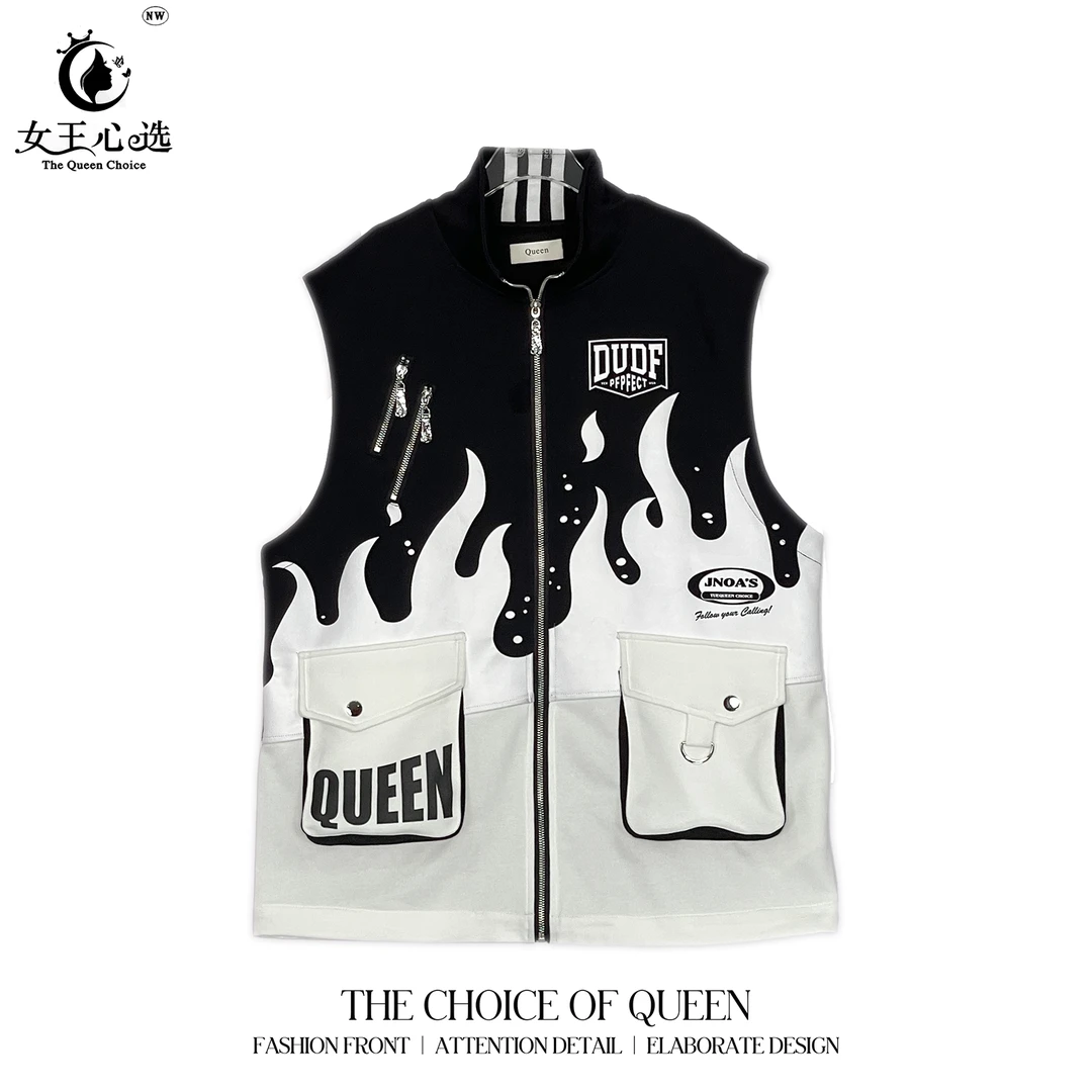 棉【衣圆圆】D98880A秋季新款拉链时尚字母火花马夹宽松款印花