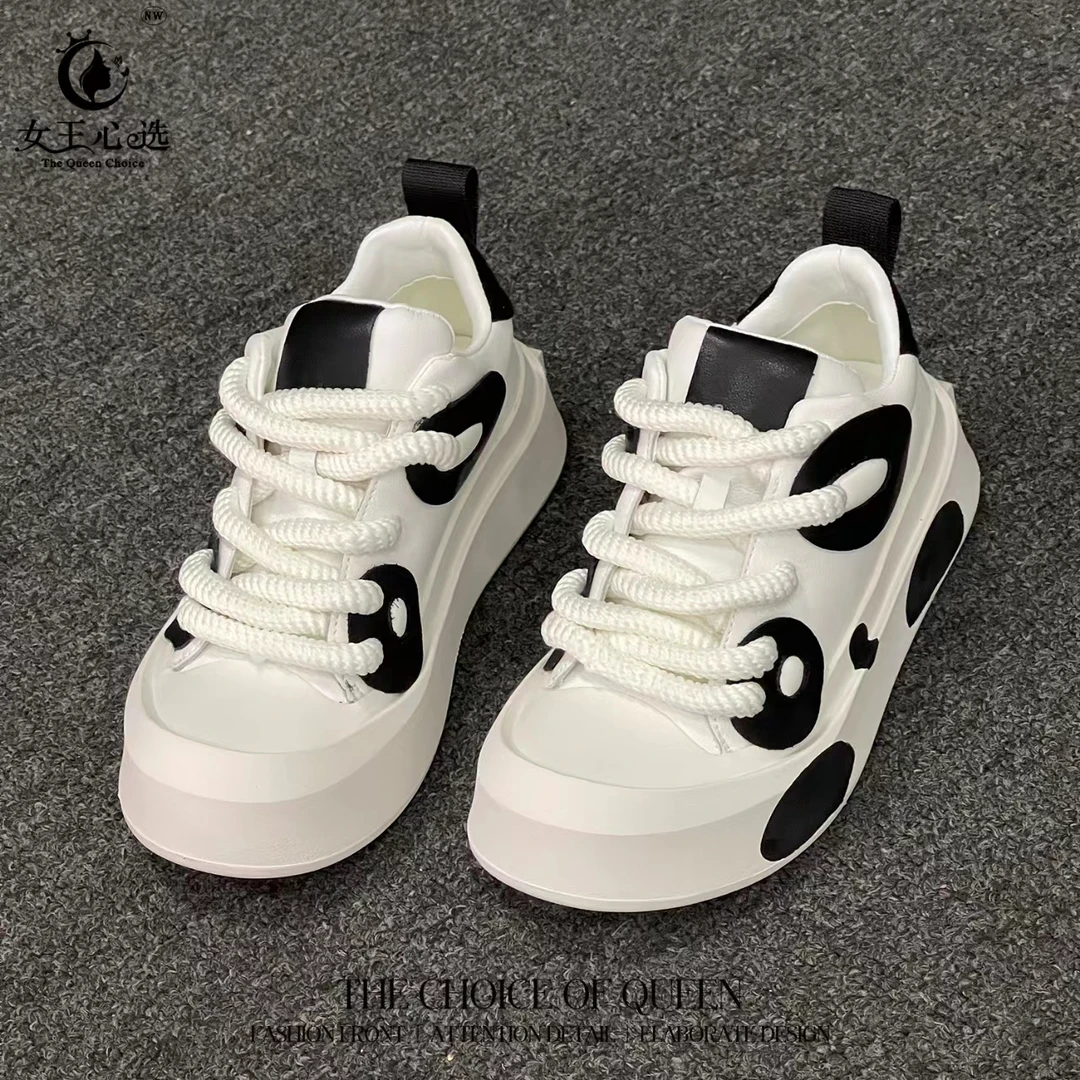 【衣圆圆】26021奶牛配色新款增高时尚厚底款休闲鞋