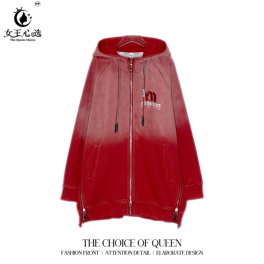 【衣圆圆】D39060秋冬新款字母水洗拼接拉链口袋带帽卫衣外套