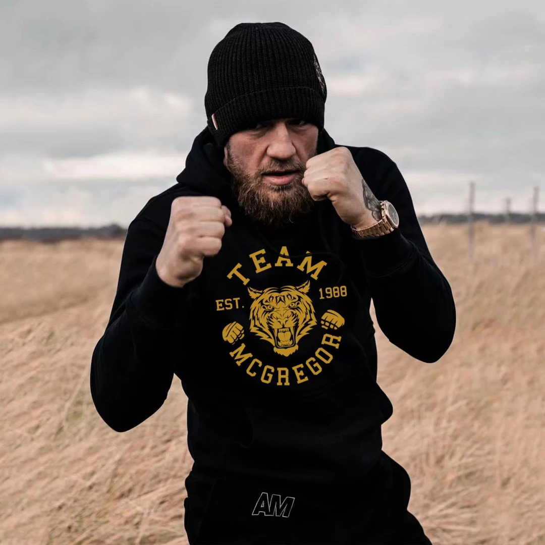 2024宽松男加绒连帽卫衣秋冬爆款老虎训练嘴炮康纳UFCMMA搏击格斗