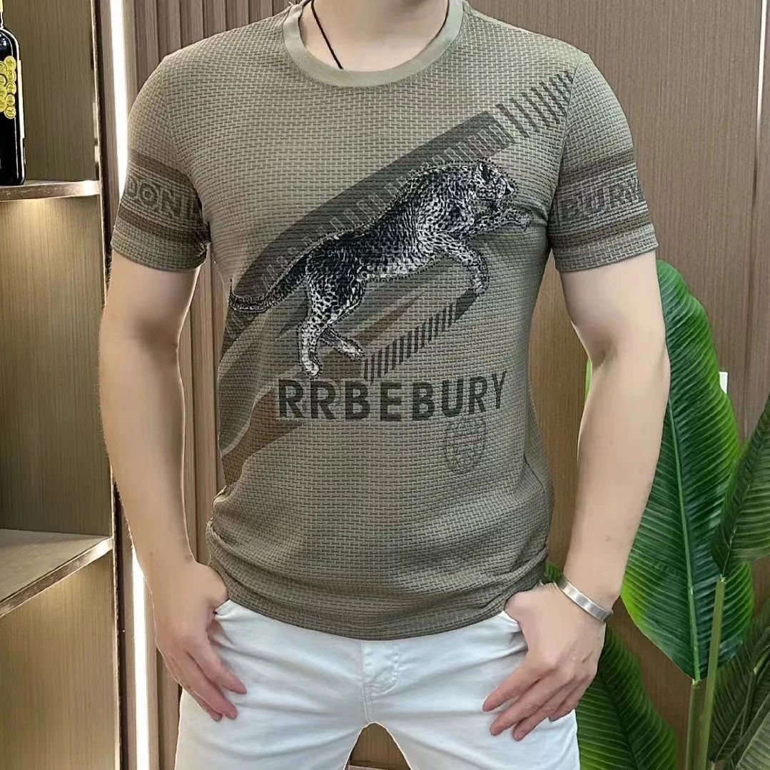 欧货新款轻奢男士夏季修身休闲时尚百搭圆领高品质男印花帅气短袖