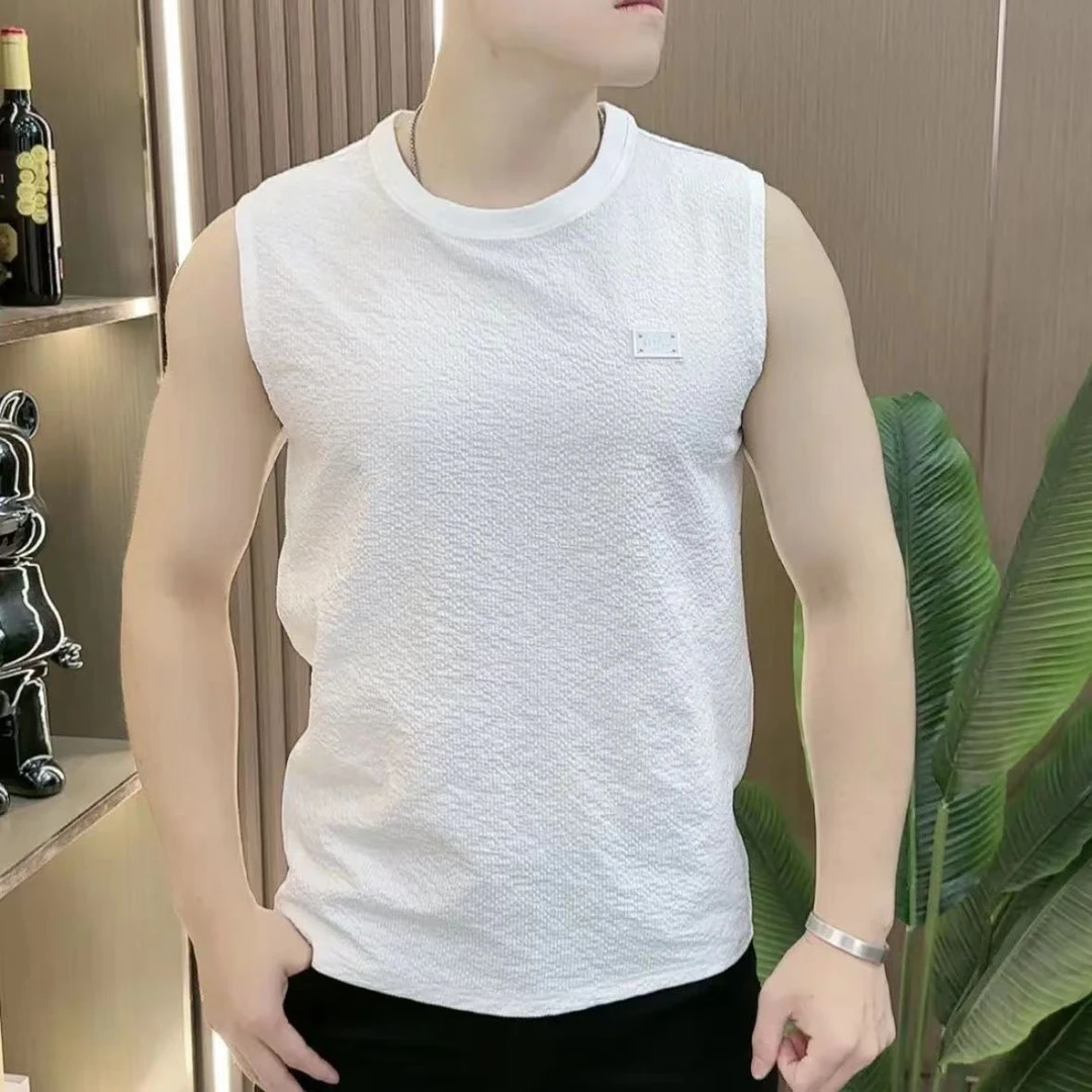 精品夏季潮流爆款运动男士无袖休闲时尚修身纯色百搭圆领男上衣