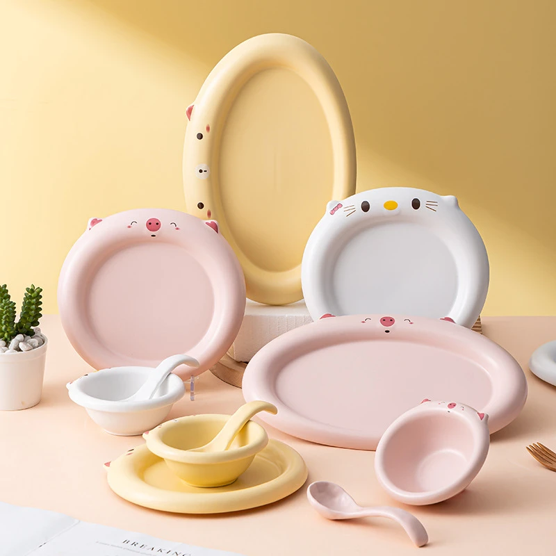 陶瓷盘儿童卡通餐盘创意家用可爱动物早餐盘网红点心盘甜品蛋糕盘