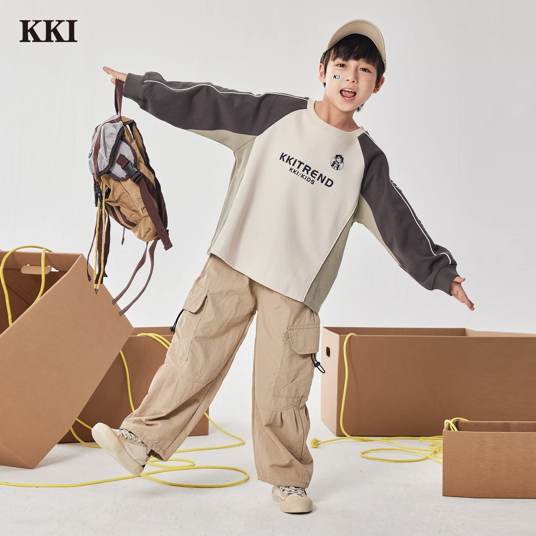 【肉妈专属】儿童秋季宽松长袖卫衣中大童休闲时尚男童圆领套头上衣