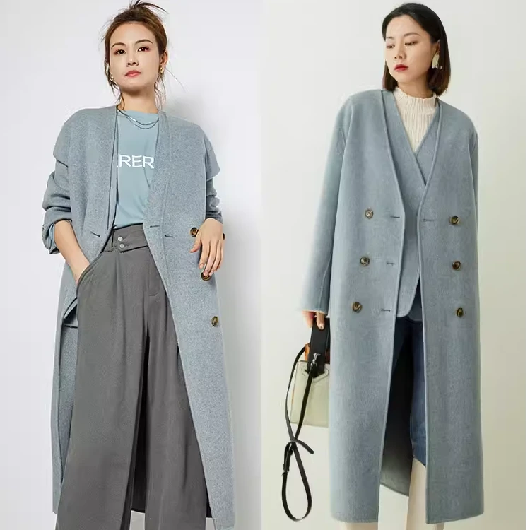 【特卖】卢浮宫两件套羊毛大衣V领双面呢马甲美洋MEIYANG