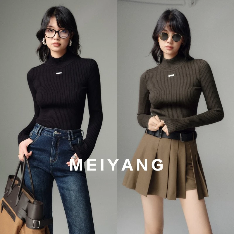 【特价捡漏】黑醋栗针织衫 半高领弹力显瘦内搭美洋MEIYANG